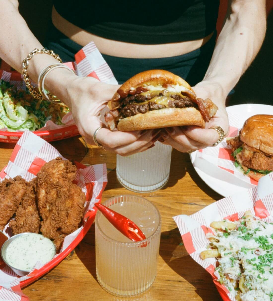 juicy burger being eaten